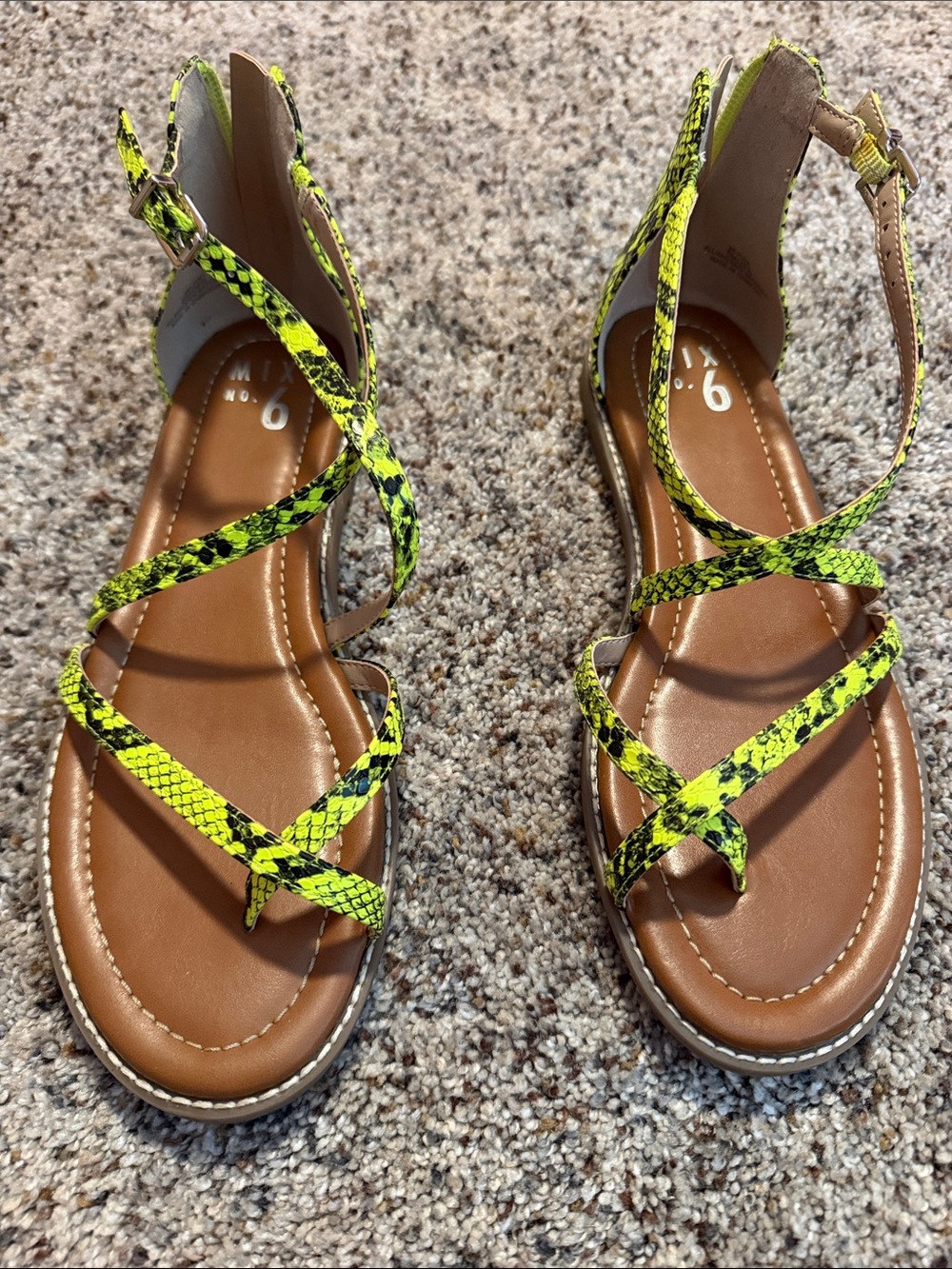 Mix No. 6 Neon Yellow Snake-Print Strappy Sandals
